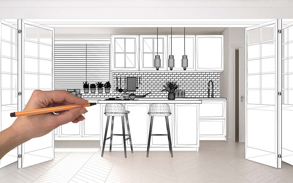 An addition kitchen and living room